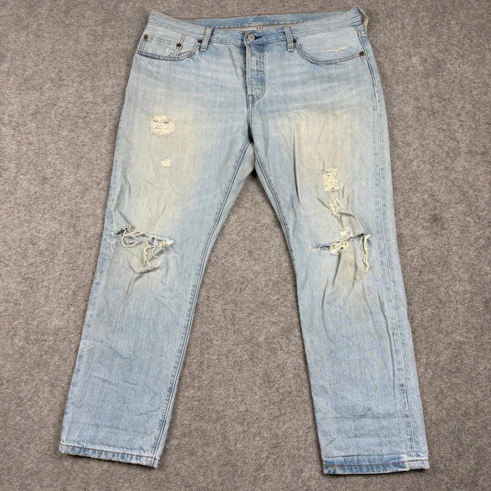 Levi's‎ 501 Jeans Mens 36x30 Light Wash Distressed Button Fly Denim Pants Ripped